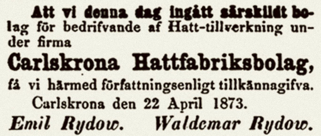 Notis i Blekings-Posten 1873-05-02